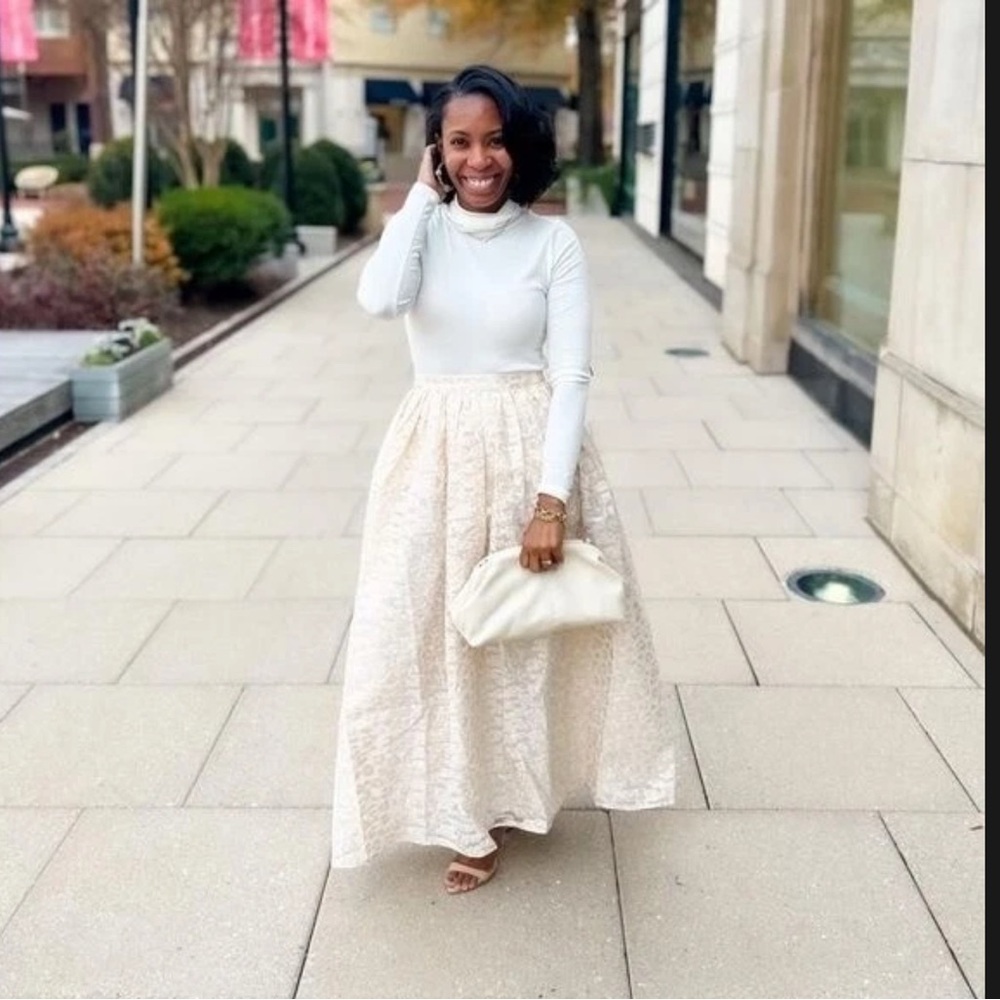 Anthropologie Cream Jacquard Maxi Skirt - Picture 3 of 9